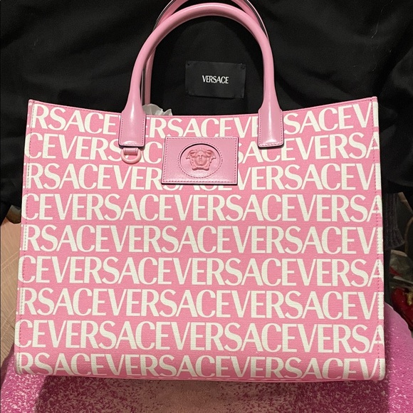 Versace Handbags - Versace Pink and White Logo Tote